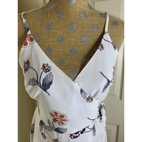 Ann Taylor Loft Floral Print Ruffled Wrap Dress White Side Tie Small Event Flora - Picture 9 of 16